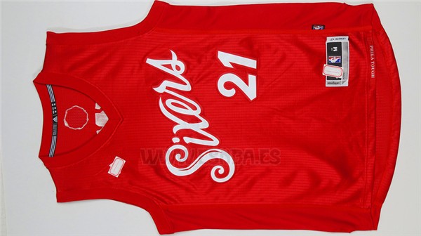 Camiseta Navidad Philadelphia 76ers Joel Embiid #21 2016 Rojo